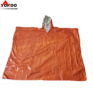Poncho de pluie d'urgence pour l'extérieur, matériau PE, orange, imperméable, pour une personne, équipement de survie portable - Product Image 3