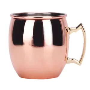 Wholesale Large Moscow Mule Mugs Gold Brass Handles Beer Copper Mugs Stainless Steel Bucket