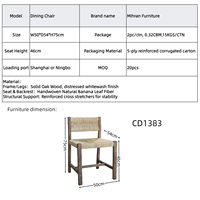 Chaise de salle à manger en chêne massif tressée à la main avec feuilles de bananier, tabouret de bar assorti sur mesure disponible