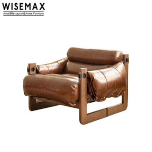WISEMAX FURNITURE Chaise <span class=keywords><strong>de</strong></span> loisir en cuir marron <span class=keywords><strong>de</strong></span> style rétro français pour salon Canapé simple en cuir microfibre Fauteuil lounge avec accoudoirs - Product Image 5