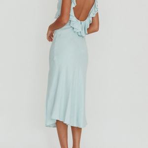 Robe d'été ajustée personnalisée, luxueuse et élégante, coupe trapèze décontractée, col en V, de haute qualité, avec fente et bords plissés, longueur midi - Product Image 3