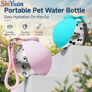 SHIYUAN - Botella de Agua <span class=keywords><strong>para</strong></span> <span class=keywords><strong>Perros</strong></span> de Acero Inoxidable 304, Bebedero Portátil Esférico <span class=keywords><strong>para</strong></span> Mascotas con Tazón de Silicona Plegable - Product Image 1