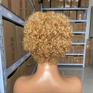 Parrucche Afro Ricci Crespi 100% Capelli Umani Vergini Remy Brasiliani, Parrucca a Ricci Piccoli Lavorati a Macchina, Copricapo Nero/Marrone/Biondo - Product Image 6