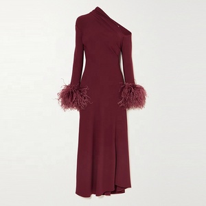 burgundy with gold prom dresses Long Sleeve Prom Dress High Neck Burgundy Evening Dress PSK002 US14 / Custom Color main image 1
