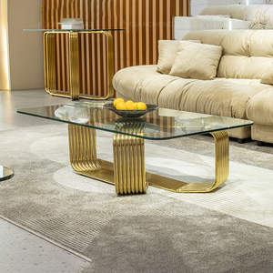 Mesa de centro moderna de acero inoxidable con tapa de cristal transparente, Foshan - Product Image 1