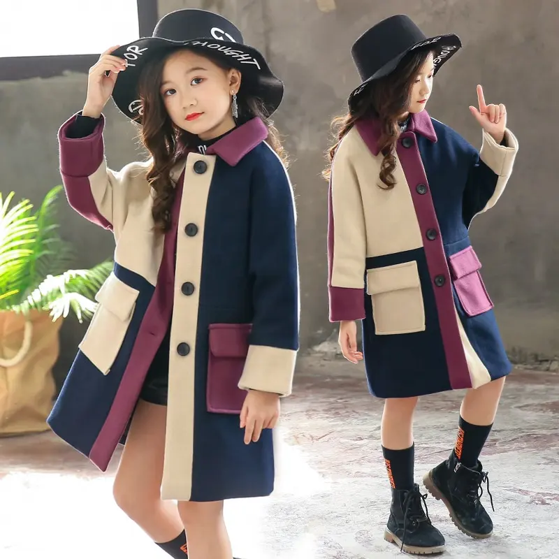 Manteau en laine pour filles, coupe-vent en laine pour enfants, vêtements d'extérieur à la mode, veste chaude en patchwork, nouvelle collection hiver 2020