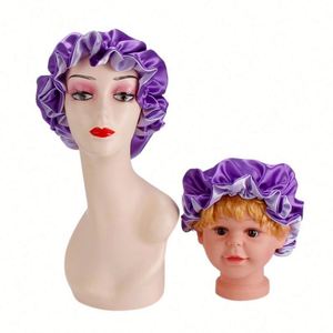 Venta al por mayor de fábrica: Set de gorros de satén Mommy Me para mujer y bebé, niños pequeños, con logo personalizado, gorros para dormir, regalo promocional - Product Image 2