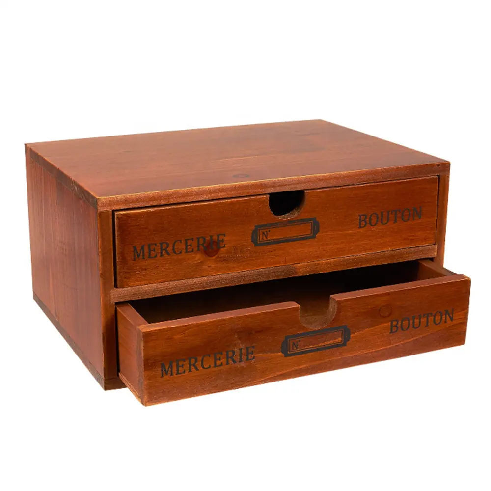 Venta al por mayor de madera escritorio organizador caja de almacenamiento con cajones