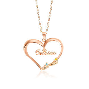 เครื่องประดับสำหรับครอบครัวส่วนบุคคลชื่อที่กำหนดเองเท้าของเด็กสร้อยคอจี้เพทายหัวใจจี้ชุบทองสำหรับเป็นของขวัญวันแม่ - Product Image 3