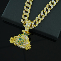 Pendentif Unisexe Tendance en Alliage de Zinc Plaqué Or 18K avec Zircon Cubique, Forme Sac d'Argent, Style Hip Hop Punk Urbain, Étanche, Cadeau Idéal pour Fête