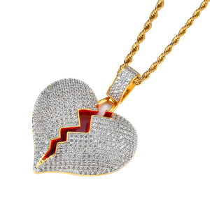 Colgante de Corazón Roto Estilo Hiphop, Aleación de Zinc, Chapado en Oro, Cadena de Cuerda con Circonitas, para Mujer, Hombre, Pareja, Compromiso, Uso Diario - Product Image 3