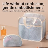 Trousse de Maquillage Moderne en PVC à Mailles Ouvertes, Respirante, Grande Capacité, avec Drainage, Idéale pour les Voyages