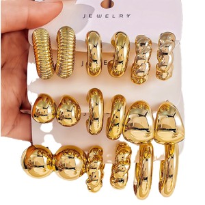 Pendientes de Aro Geométricos Dorados Retro RA, Chapados en Oro de 18K, Acero Inoxidable, Forma de C, Grandes, con Diseño de Gota de Agua, Juego de Pendientes para Mujer, Regalo - Product Image 2