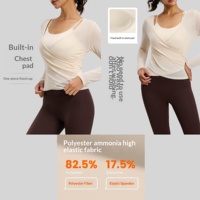 Haut de yoga en maille pour femme, effet deux pièces, avec soutien-gorge intégré, respirant, coupe ajustée pour l'entraînement et le fitness