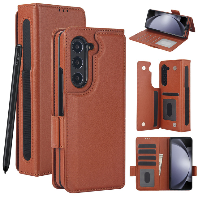 Black Pu Leather Double Magnetic Wallet Flip Phone Cases With Card Holder for Samsung Galaxy Z Fold 3 4 5 6 7 Case for Man