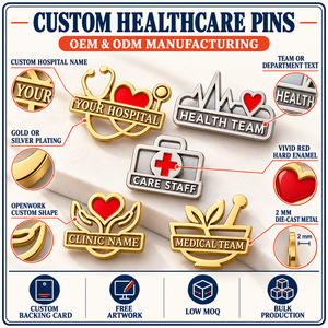 Custom Hospital Healthcare Team <b>Metal</b> Lapel <b>Pins</b> Gold Silver Red Enamel Staff Recognition Badges OEM ODM - Product Image 4