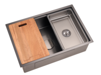 Évier de cuisine multifonctionnel en acier inoxydable fait main, finition gaufrée élégante, noir nano anti-rayures, disponible en 60-80 cm, à poser sous plan.