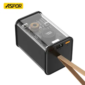 Aspor A365 휴대용 Pd 65w Powerbank 노트북 투명 메카 풍력 은행 20000mah 전원 은행 65w Pd