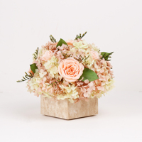Vase en travertin Terre Travertine avec roses préservées, fleurs éternelles mélangées, plantes réelles durables, cadeaux personnalisés, étiquette privée, décoration de table