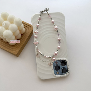 Porte-clés de voiture et pendentif de sac Sweet Bow, chaîne de téléphone de luxe avec perles de déesse, cordon court à suspendre - Product Image 3