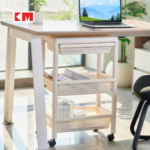 Chariot de rangement Km à 3 niveaux avec roulettes, organisateur mobile pour salle de bain et cuisine, beige - Product Image 3