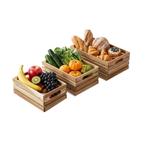 Broodmand van acaciahout met handvatten, antiek gewassen, massief houten fruitmand, ruime rechthoekige dienblad, houten broodmand