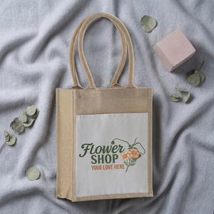 กระเป๋าผ้าใบจูทขนาดเล็กสำหรับร้านดอกไม้พร้อมพื้นที่พิมพ์ลายง่าย  แผ่นผ้าแคนวาสกันน้ำ  กระเป๋าใส่ของขวัญลายดอกไม้ - Product Image 1