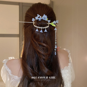 Pasador de Pelo Tradicional Chino Vintage con Flor Acrílica Morada, Palillo de Pelo Clásico con Borla, Elegante Accesorio para el Cabello Hanfu para <span class=keywords><strong>Mujer</strong></span> - Product Image 5