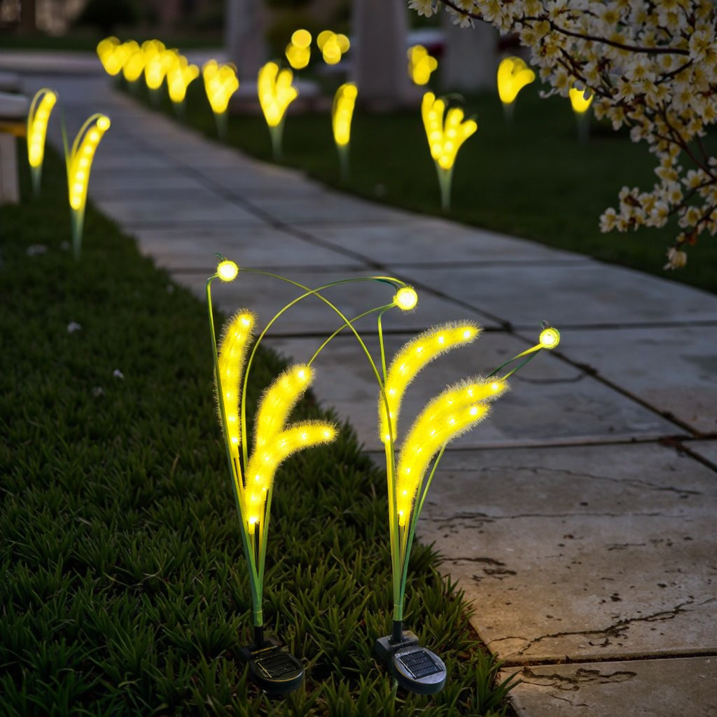 3-Head Green Foxtail Copper Wire Water-Proof Solar Powered Garden Courtyard Lamp for Landscape Christmas Event Festival Lighting