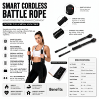 Cuerda de Batalla Inteligente de Alta Gama Sin Cables 2 en 1 con Temporizador y Contador, Equipo de Fitness Portátil Pequeño para Entrenamiento de Brazos y Cardio