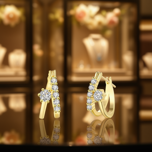 Orecchini a Cerchio E2378 in Oro con Zirconi Rotondi Incastonati, Gioielli Classici da Donna per Uso Quotidiano - Product Image 2