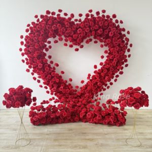 Arco Floreale a Forma di Cuore Rosso in Seta Artificiale, Decorazione per Sfondo Ecologica Rimovibile e Pieghevole - Product Image 5