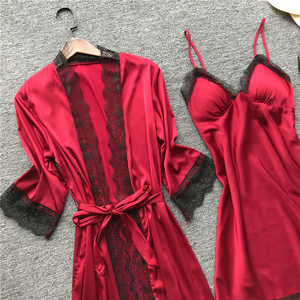 High Quality Sexy Women Four Piece Pajamas Set <strong>Silk</strong> Nightgowns Sexy Lace Robe Set <strong>Ladies</strong> Elegant Loungewear <strong>Silk</strong> <strong>Pyjamas</strong> - Product Image 6