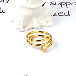 Fashion Jewelry Women 18K Gold Plated Stainless Steel Cuff Adjustable Finger Diamond Nail Rings