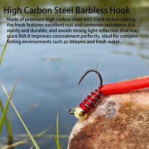 Esca Artificiale a Forma di Verme con Perline di Tungsteno # 12 Mosche Artificiali Senza Ardiglioni, <span class=keywords><strong>Esche</strong></span> Bioniche Affondanti in Silicone per la Pesca a Mosca di Trota e Persico in Acque Dolci - Product Image 2
