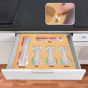 Bamboo Food Wrap <b>Storage</b> <b>Box</b> Wall Mounted Rectangle Solid Color Punch Free <b>Kitchen</b> Organizer - Product Image 2