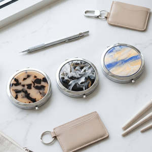 Round Silver Metal Compact <b>Mirror</b> Push Button Open Marble Tortoiseshell <b>Acrylic</b> Sheet Double-Sided HD Glass Mini Pocket <b>Mirror</b> - Product Image 4