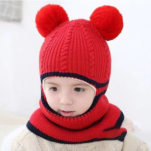 LTT32 Bonnet d'hiver chaud en tricot avec cache-oreilles en peluche pour bébé et enfant, bonnet à double <span class=keywords><strong>pompon</strong></span> pour nourrisson et tout-petit - Product Image 2