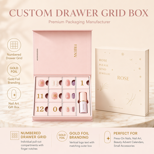Caja <span class=keywords><strong>de</strong></span> Regalo <span class=keywords><strong>de</strong></span> Lujo Personalizada Hecha a Mano Rosa Magnética con 12 Compartimentos para Uñas Postizas, <span class=keywords><strong>Calendario</strong></span> <span class=keywords><strong>de</strong></span> <span class=keywords><strong>Adviento</strong></span>, con Estampado en Relieve <span class=keywords><strong>de</strong></span> Lámina Dorada Rígida - Product Image 1