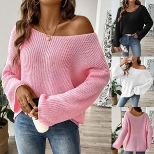 Maglione sottile Casual da donna <span class=keywords><strong>con</strong></span> Logo personalizzato per l'autunno inverno da donna <span class=keywords><strong>con</strong></span> <span class=keywords><strong>scollo</strong></span> <span class=keywords><strong>a</strong></span> <span class=keywords><strong>barca</strong></span> <span class=keywords><strong>a</strong></span> tracolla lavorato <span class=keywords><strong>a</strong></span> <span class=keywords><strong>maglia</strong></span> <span class=keywords><strong>con</strong></span> Logo frontale superiore - Product Image 1