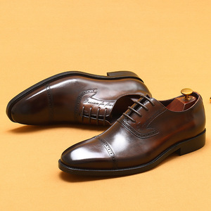 Chaussures Richelieu en cuir véritable pour hommes, à bout pointu, à lacets, couleur unie, pour le travail, semelle extérieure en caoutchouc, toutes saisons, vente en gros - Product Image 2
