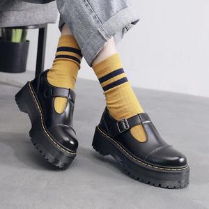 Chaude nouvelle mode femmes plate-forme bottes bout rond grande taille en <span class=keywords><strong>cuir</strong></span> véritable femmes chaussures dames épais chaussures plates Style collège - Product Image 2