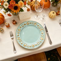 Assiettes rondes modernes en plastique PP écologiques et durables avec motif personnalisé vert menthe pour les fêtes d'automne et de Thanksgiving