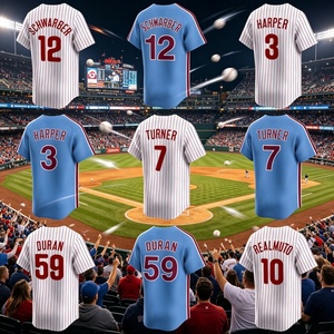 Livraison directe de maillots de <span class=keywords><strong>baseball</strong></span> brodés des <span class=keywords><strong>Phillies</strong></span> de Philadelphie # 12 Kyle Schwarber # 3 Bryce Harper # 59 Jhoan Duran Vêtements de softball - Product Image 1