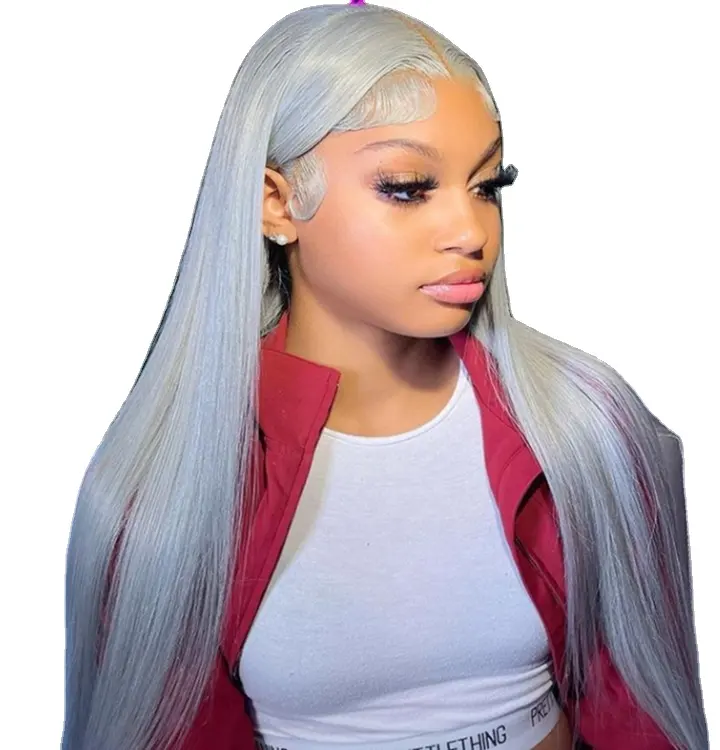 Hot sale silver grey human hair lace wigs for black women , Brazilian Virgin Human Hair Silver Grey full human lace wig