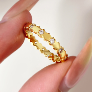 Anillos de Eternidad, Joyería Chapada en Oro de 18K, Engaste Pavé, Piedra Redonda ZC, Estilo Clásico, Unisex, para Boda - Product Image 2