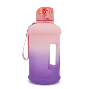 Capsule 2.2l Half Gallon Water Bottle With Storage Sleeve And Covered Straw Lid Large Reusable Drink Container With Handle