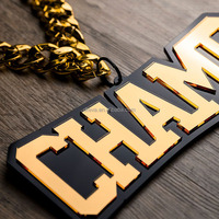 Chaîne de champion personnalisée en acrylique noir et or, Collier de champion de la Ligue des Fantaisies, Accessoire de fête pour les vainqueurs d'événements sportifs