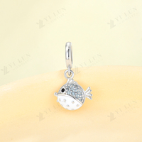 Vente en gros de pendentifs en forme de poisson-globe en argent sterling 925 avec zircon bleu, émail, accessoires pour la fabrication de bijoux, bracelets et colliers