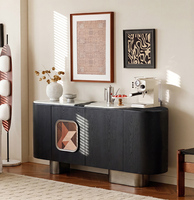 Buffet moderne en bois d'orme avec dessus en marbre blanc Panda naturel et marqueterie pour salle à manger de luxe